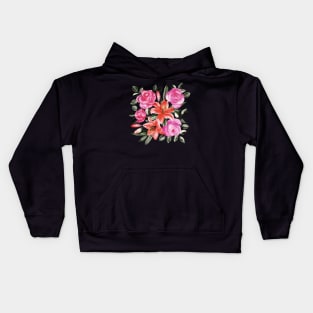 Roses and Lilies in watercolor Kids Hoodie